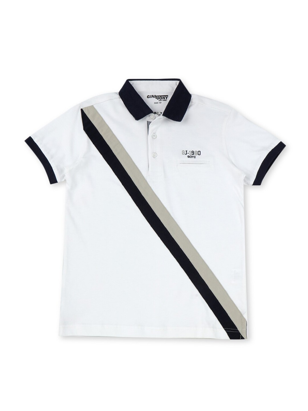

Gini and Jony Boys Striped Printed Polo Collar Pure Cotton T-shirt, White