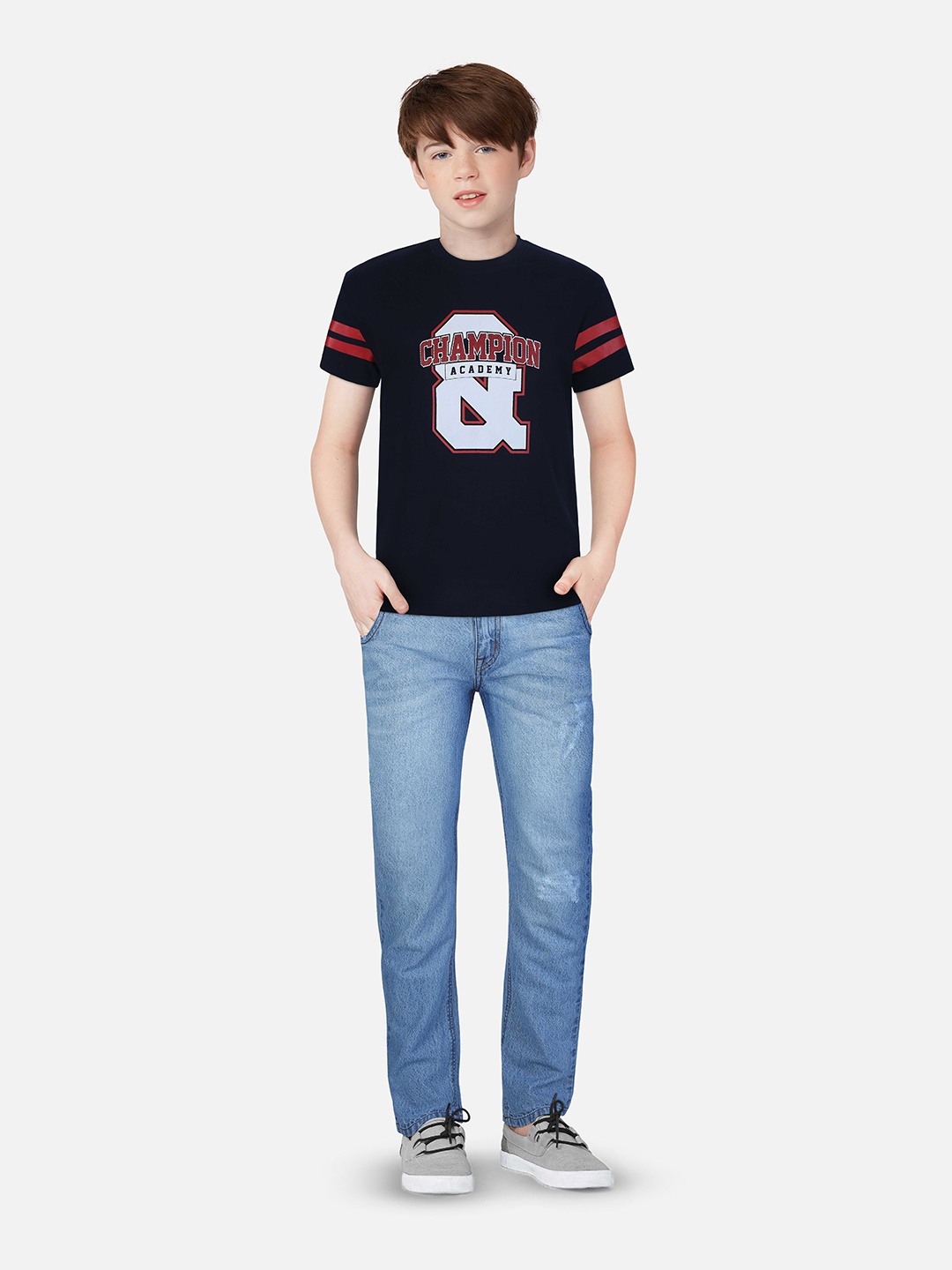 

Gini and Jony Boys Typography Printed Cotton T-shirt, Navy blue