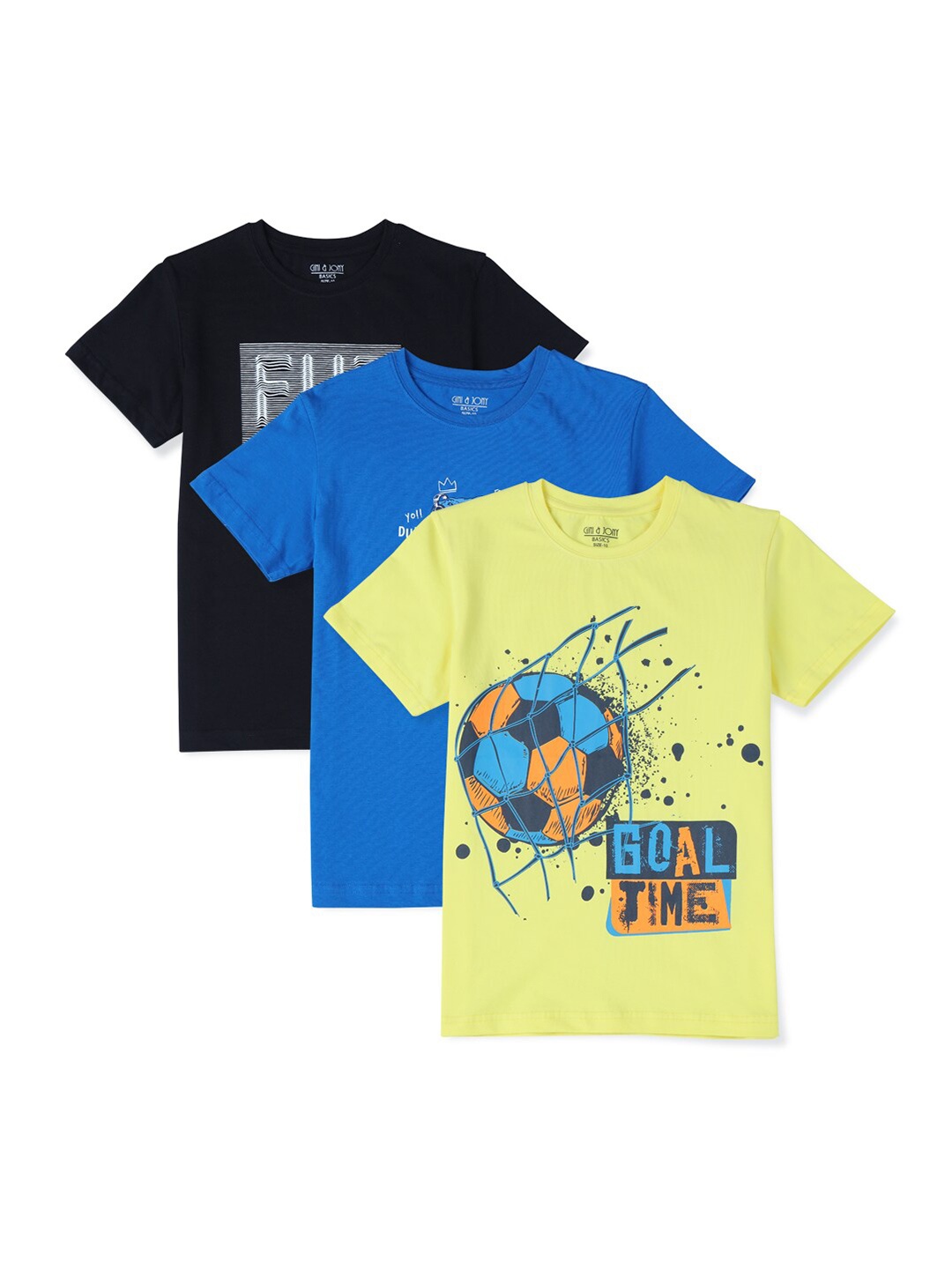 

Gini and Jony Boys Pack Of 3 Typography Printed Cotton T-Shirts, Yellow