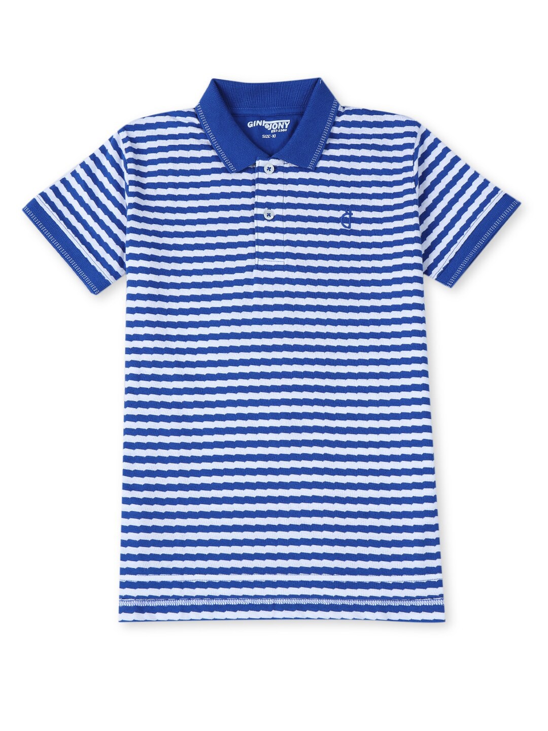 

Gini and Jony Boys Striped Polo Collar Pure Cotton T-shirt, Blue
