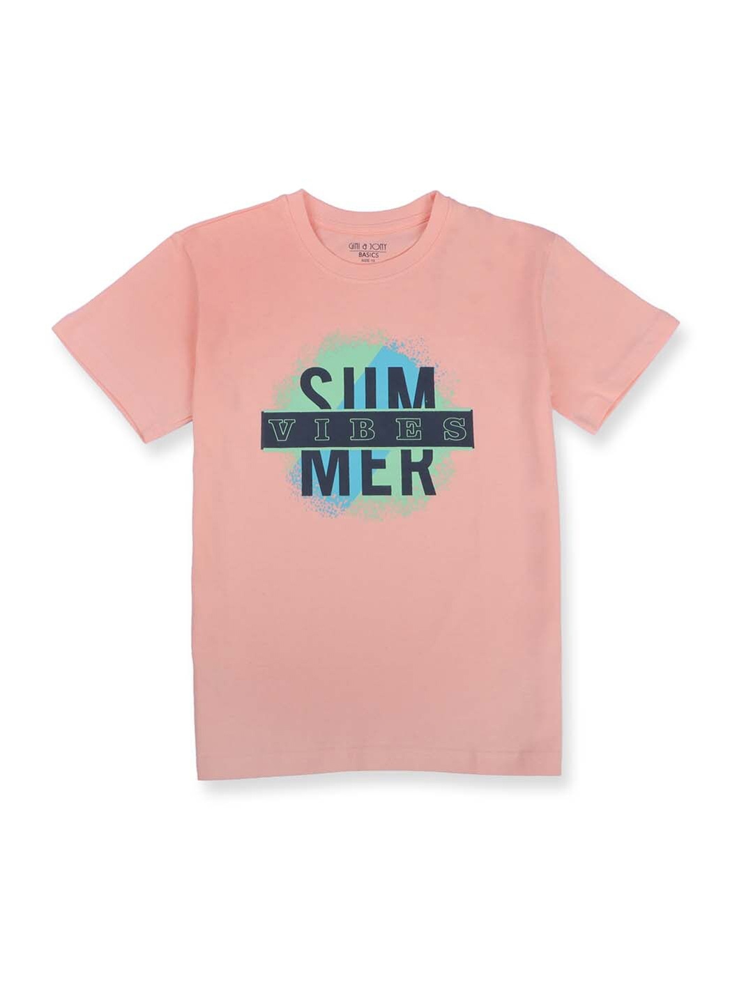 

Gini and Jony Boys Typography Printed Cotton T-shirt, Peach