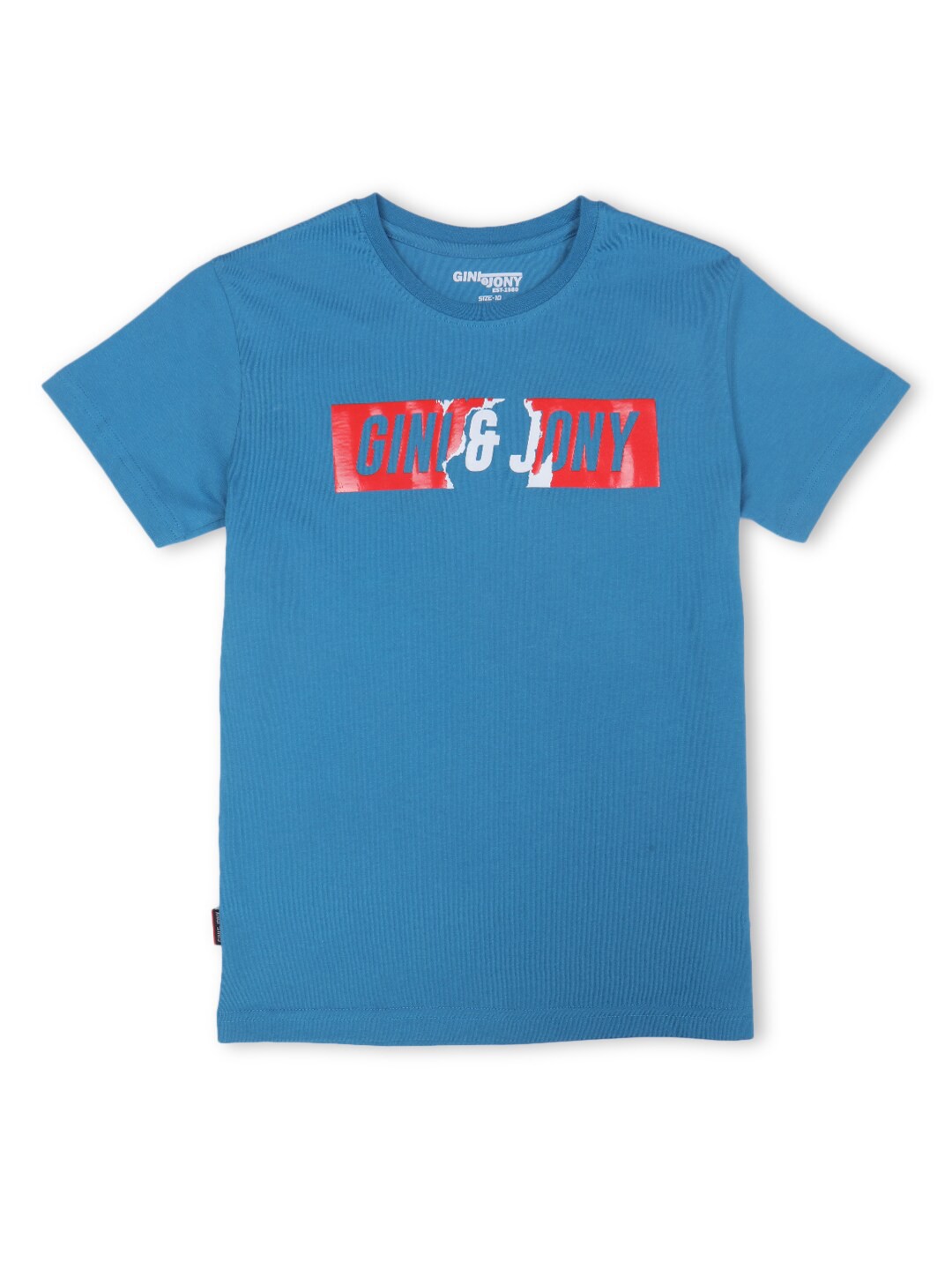 

Gini and Jony Boys Typography Printed Cotton T-shirt, Blue