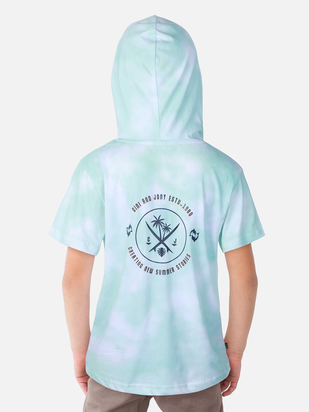 

Gini and Jony Boys Tie & Dyed Hooded Cotton T-Shirt, Green