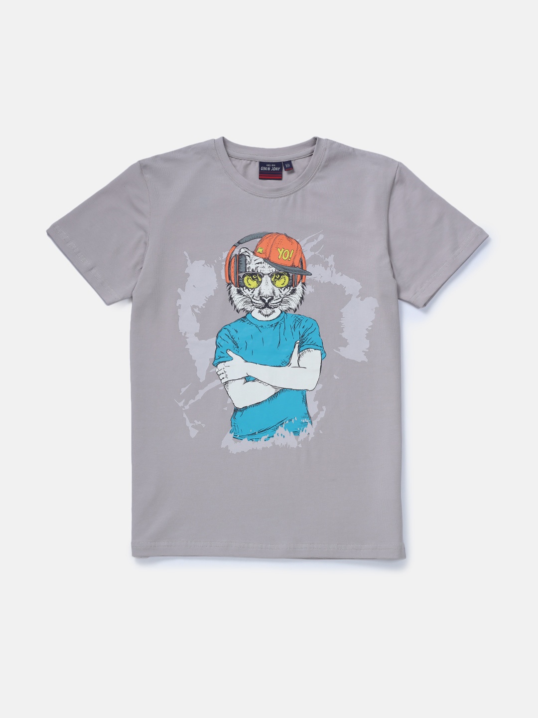 

Gini and Jony Boys Printed Pure Cotton T-shirt, Grey