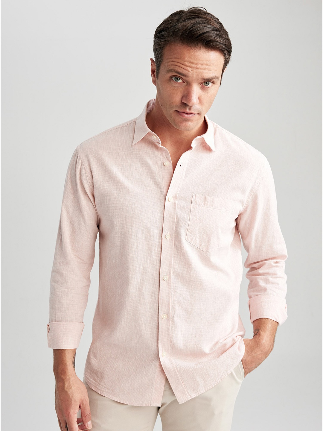 

DeFacto Opaque Cotton Linen Casual Shirt, Pink