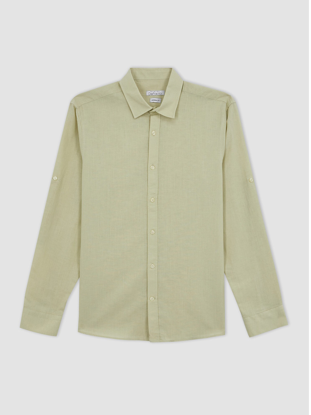 

DeFacto Men Opaque Cotton Linen Casual Shirt, Green
