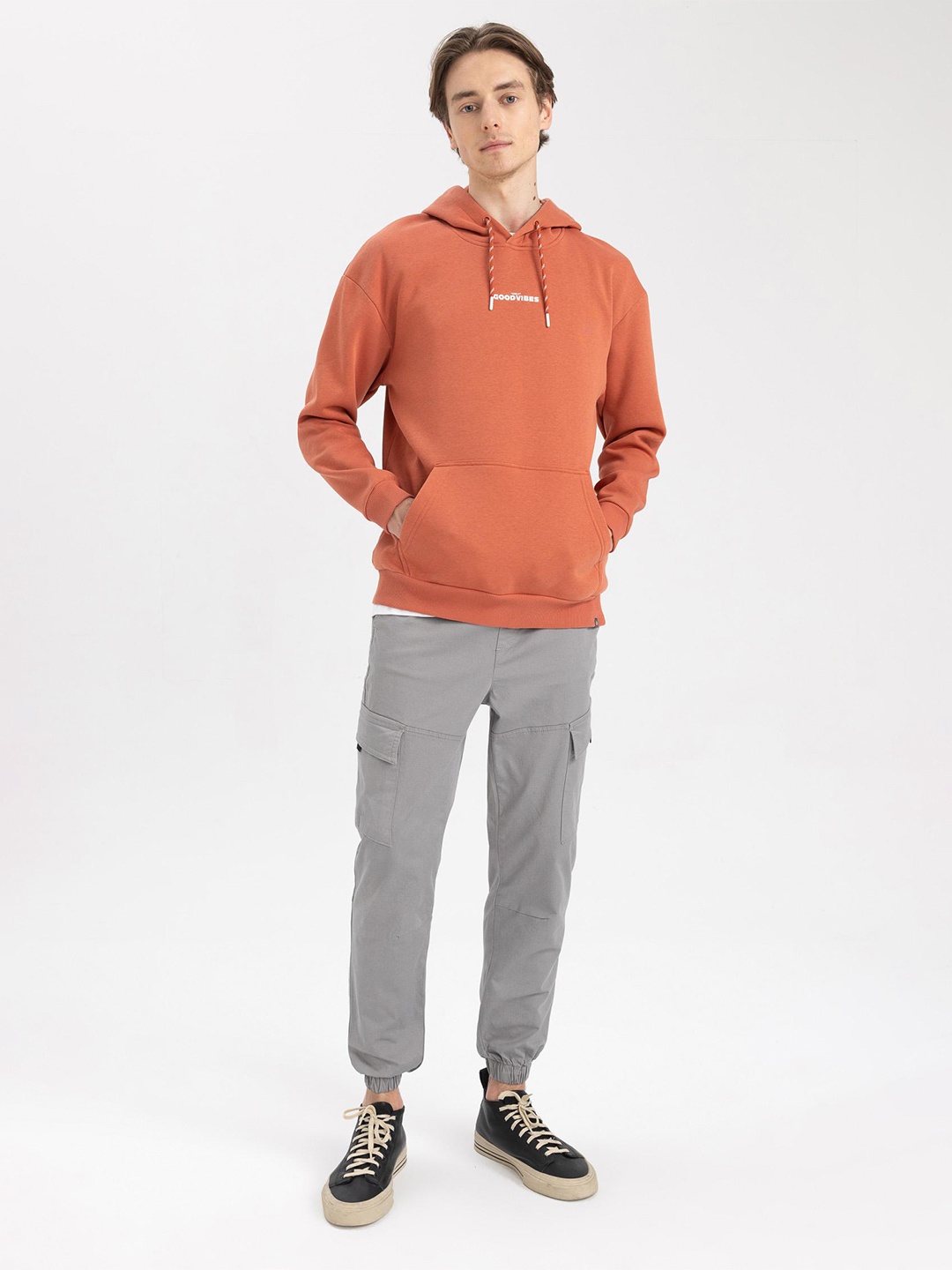 

DeFacto Men Hooded Knitted Pullover, Rust