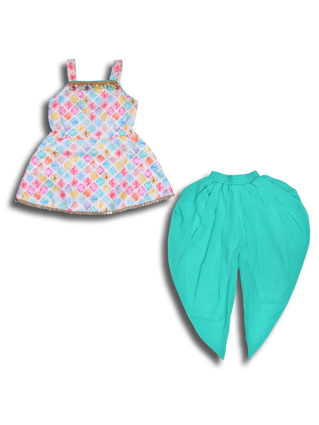 

Wish Karo Girls Geometric Printed Top with Dhoti Pants, Blue