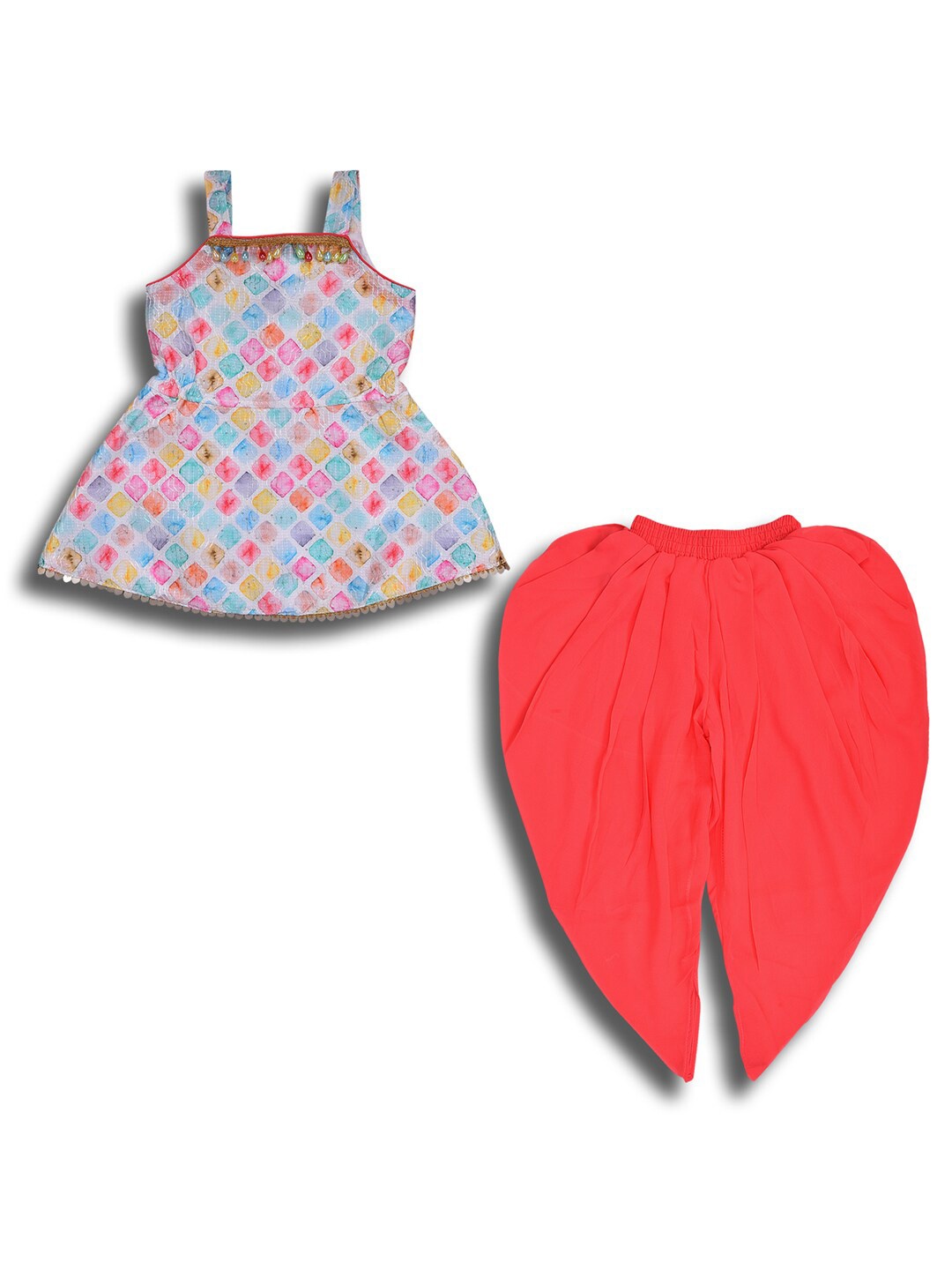 

Wish Karo Girls Checked A-Line Top with Dhoti Pants, Red