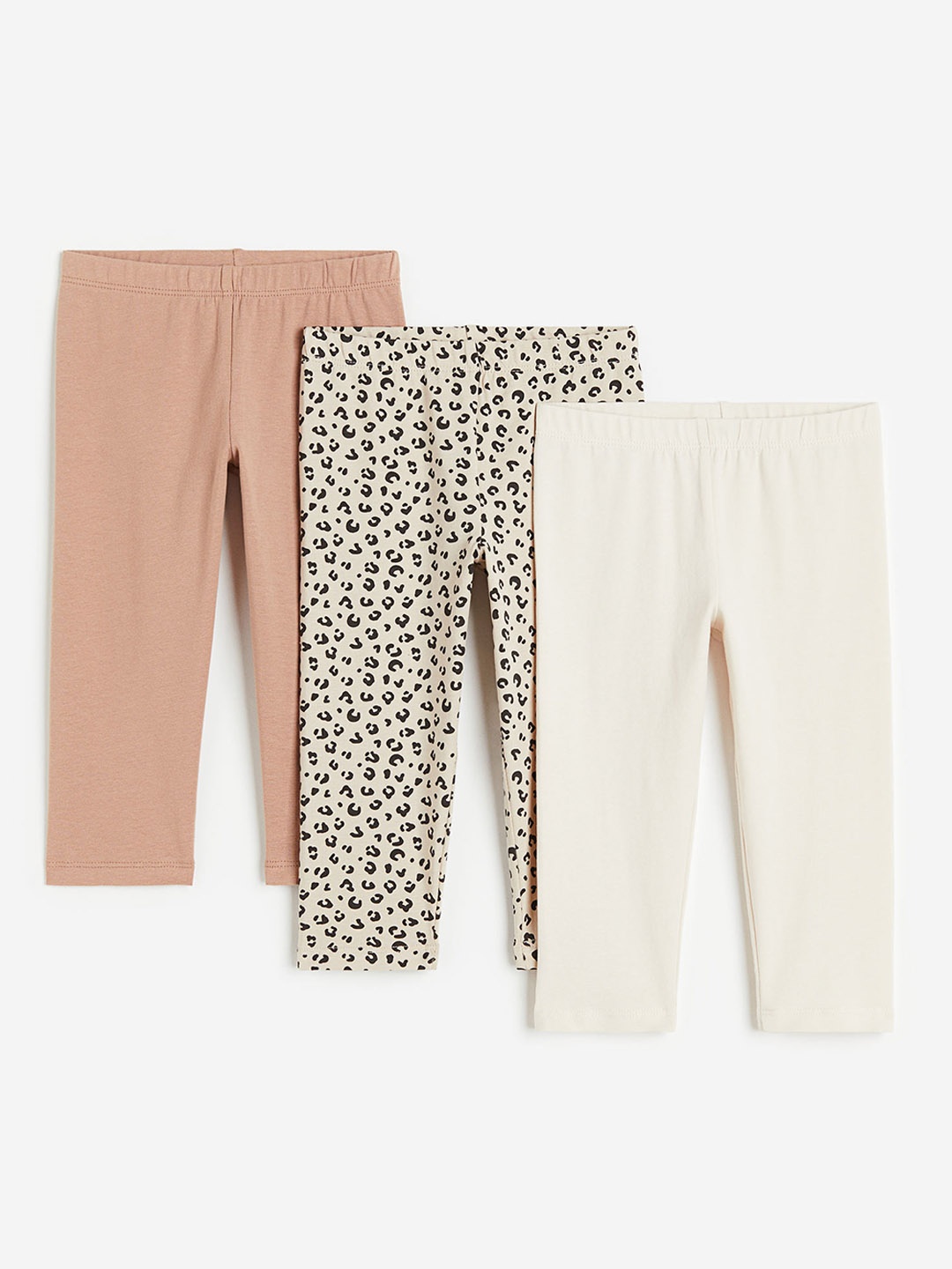 

H&M Girls 3-Pack Cotton Leggings, Beige