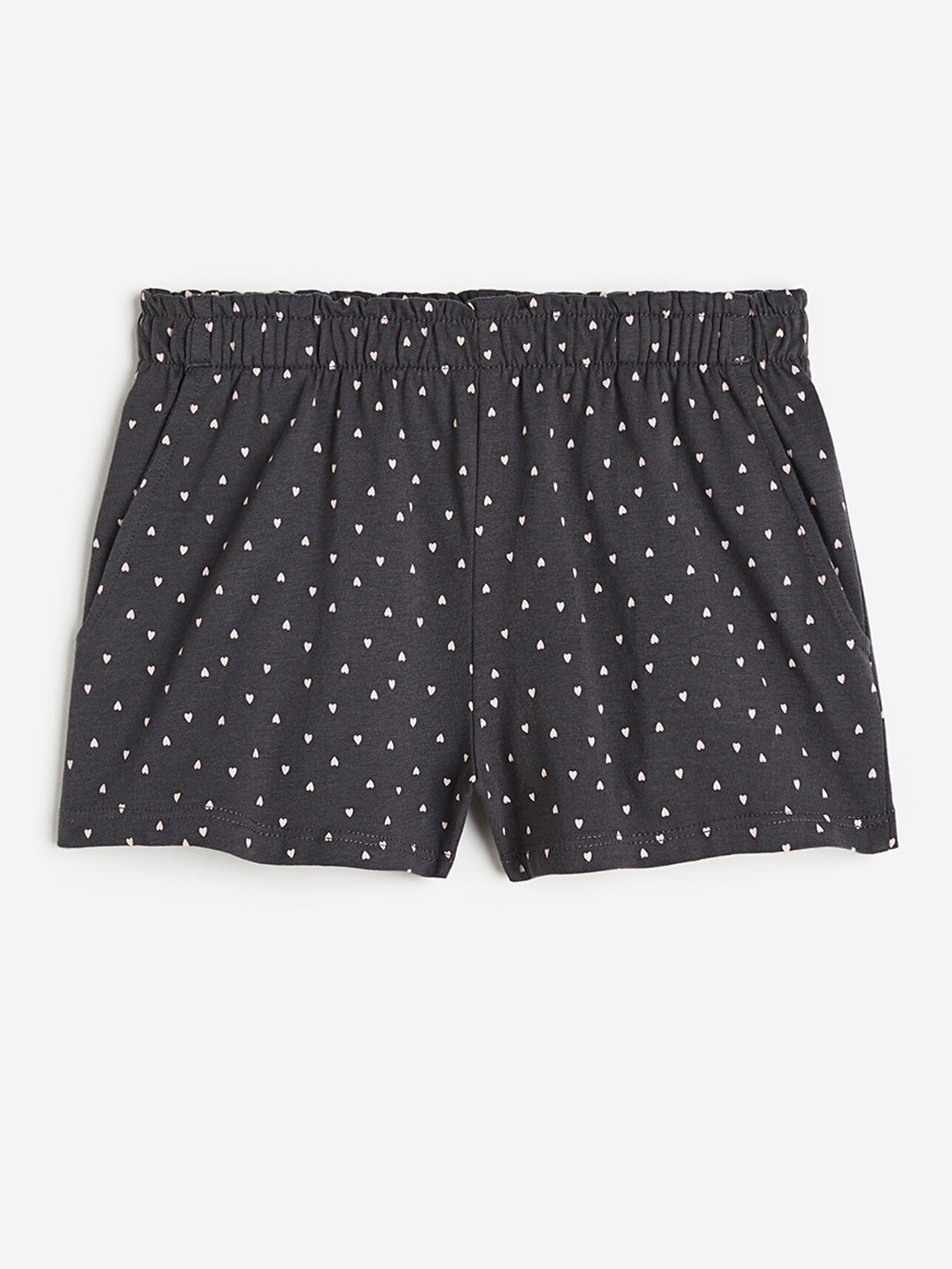 

H&M Girls Pure Cotton Patterned Paper Bag Shorts, Grey