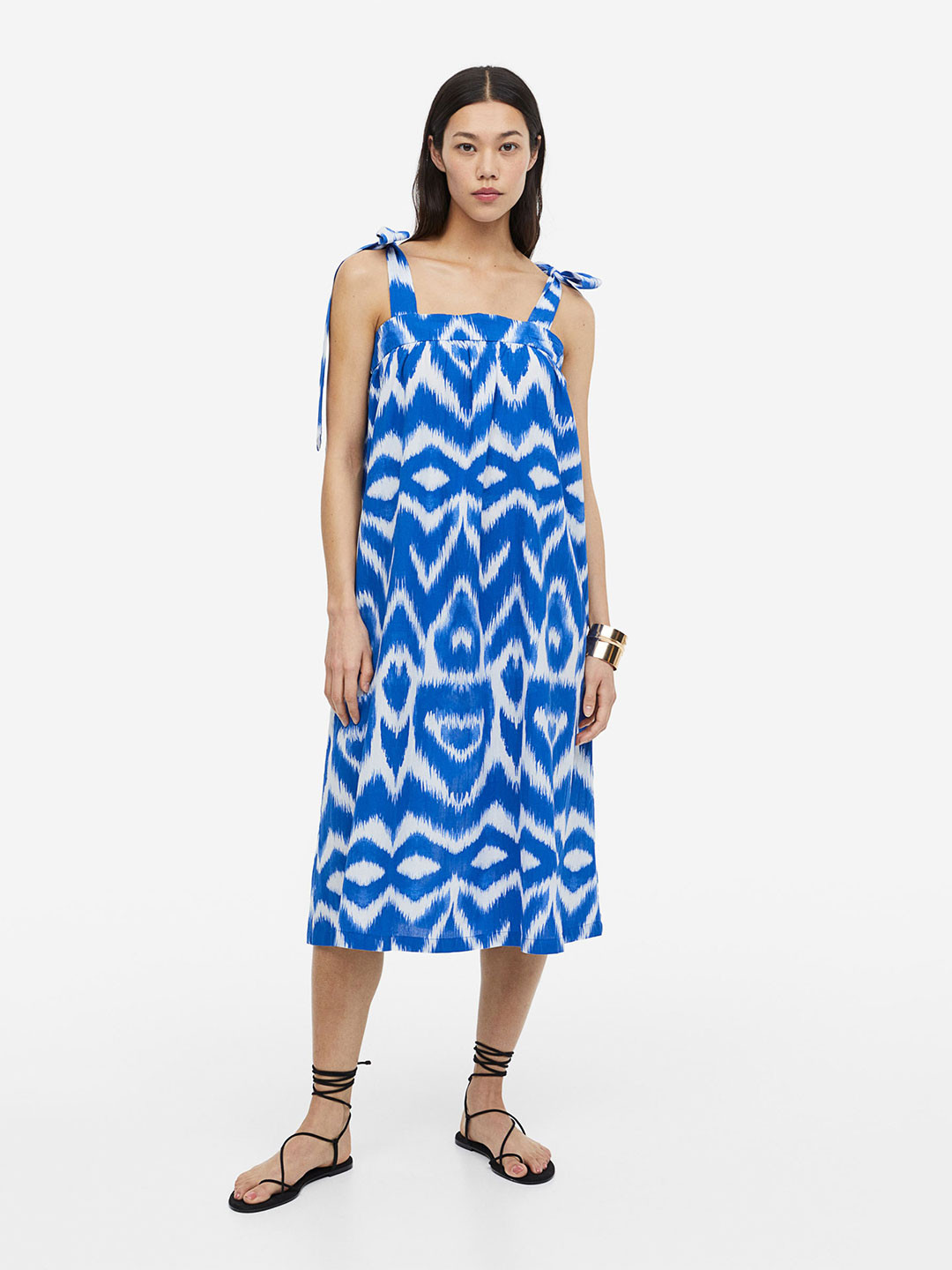 

H&M Tie-Strap Pure Cotton Dress, Blue