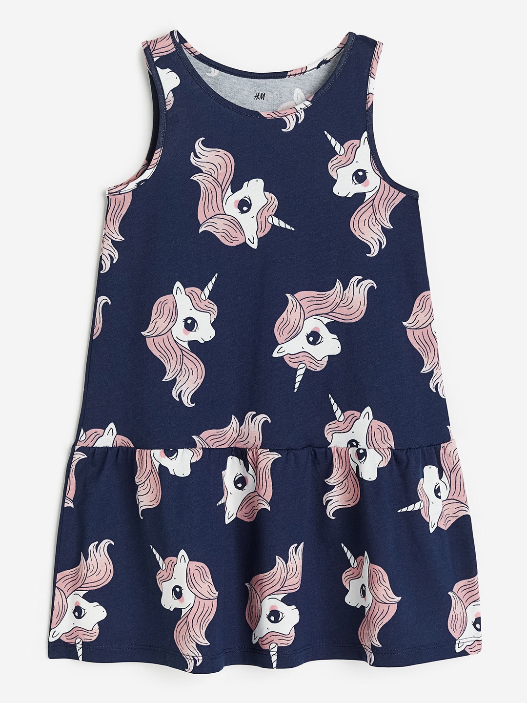 

H&M Girls Patterned Pure Cotton Dress, Blue