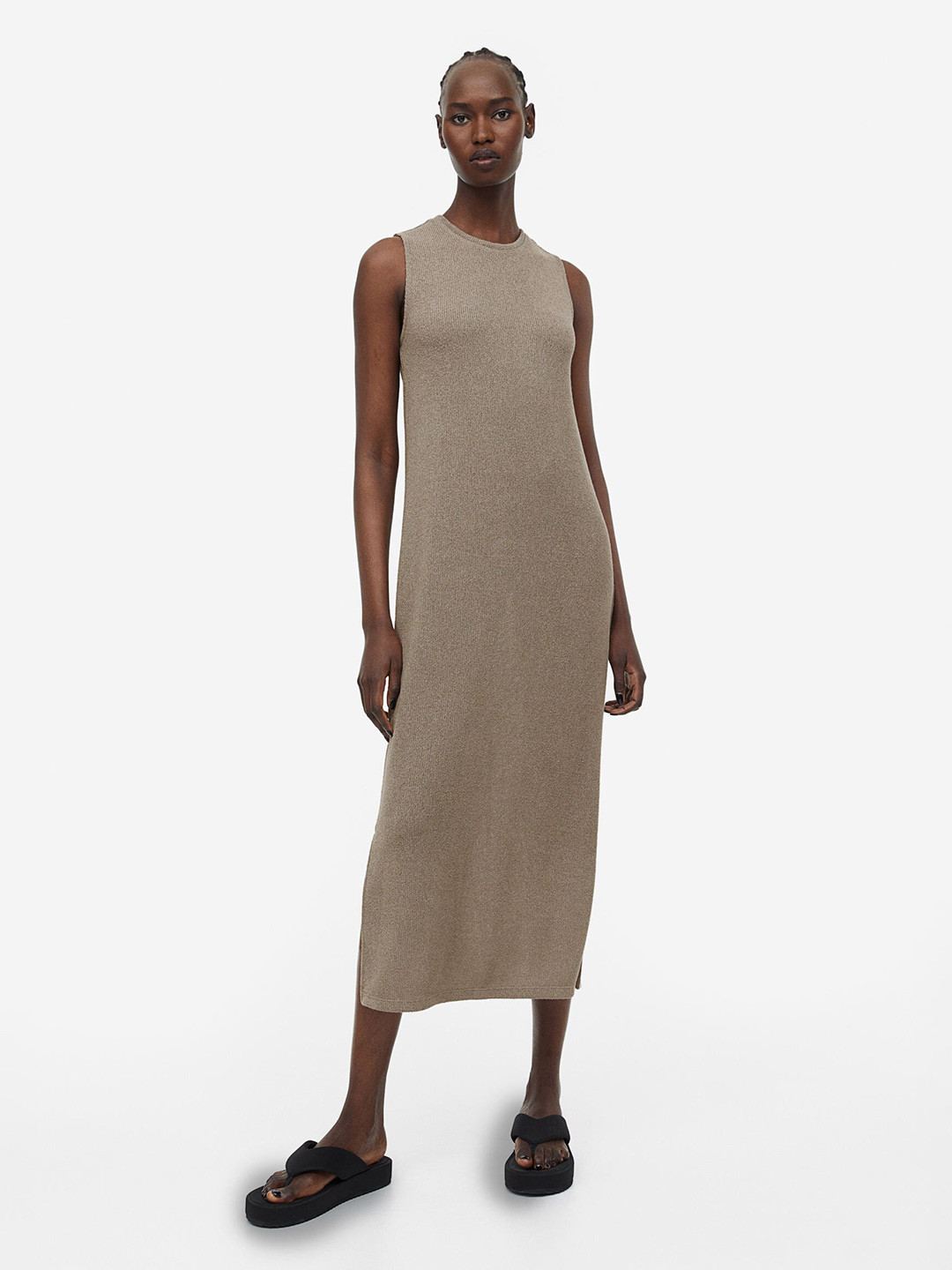 

H&M Straight Round Neck Sleeveless Sheath Dress, Beige