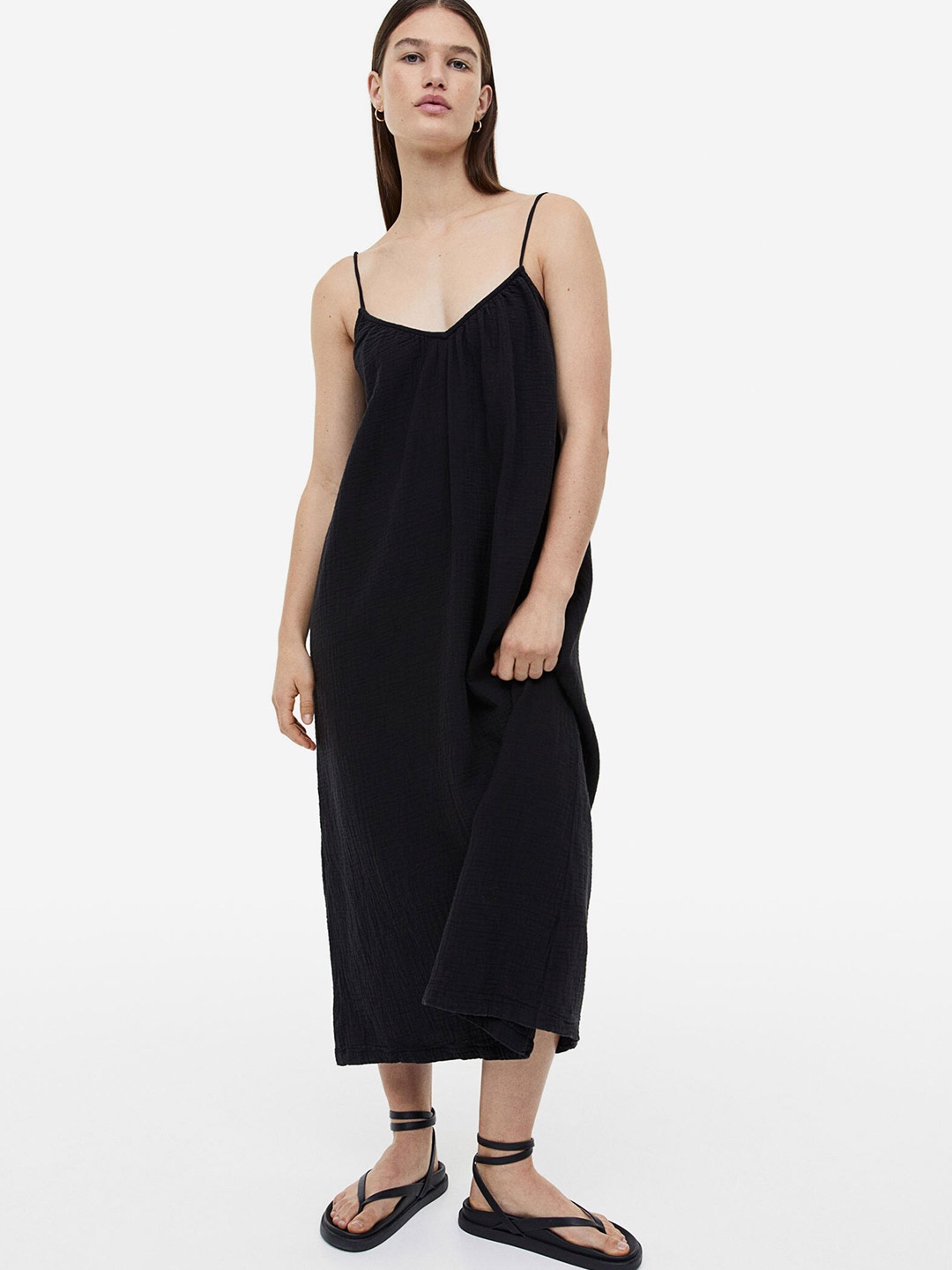 

H&M Double-Weave Pure CottonDress, Black