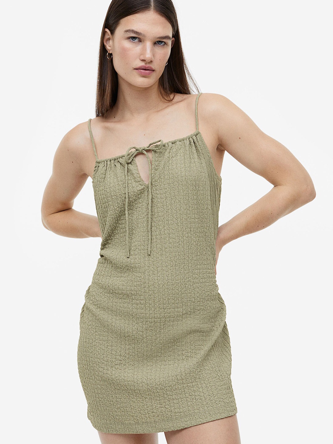 

H&M Crinkled Jersey Dress, Olive