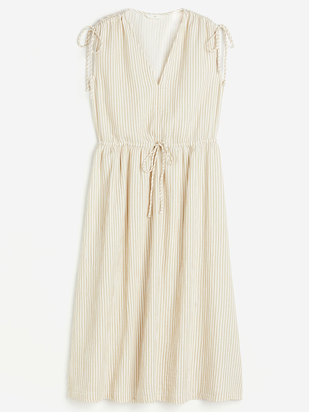 

H&M Pure Cotton Drawstring-Detail Dress, Beige