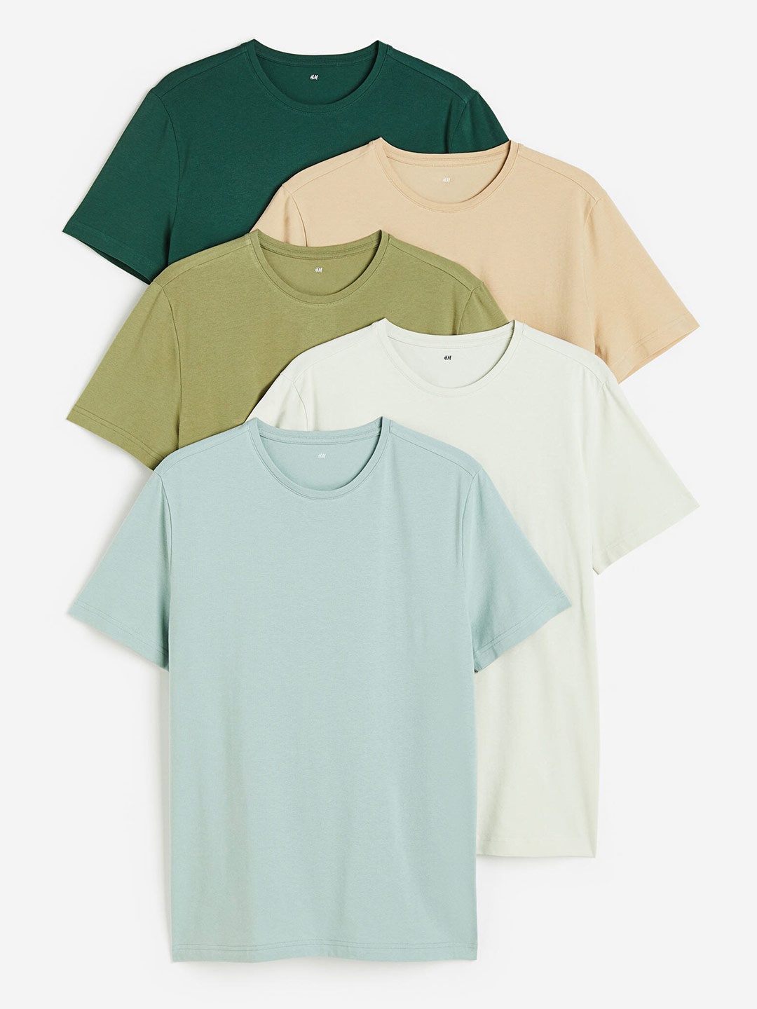 

H&M Men 5-Pack Slim Fit T-Shirts, Beige