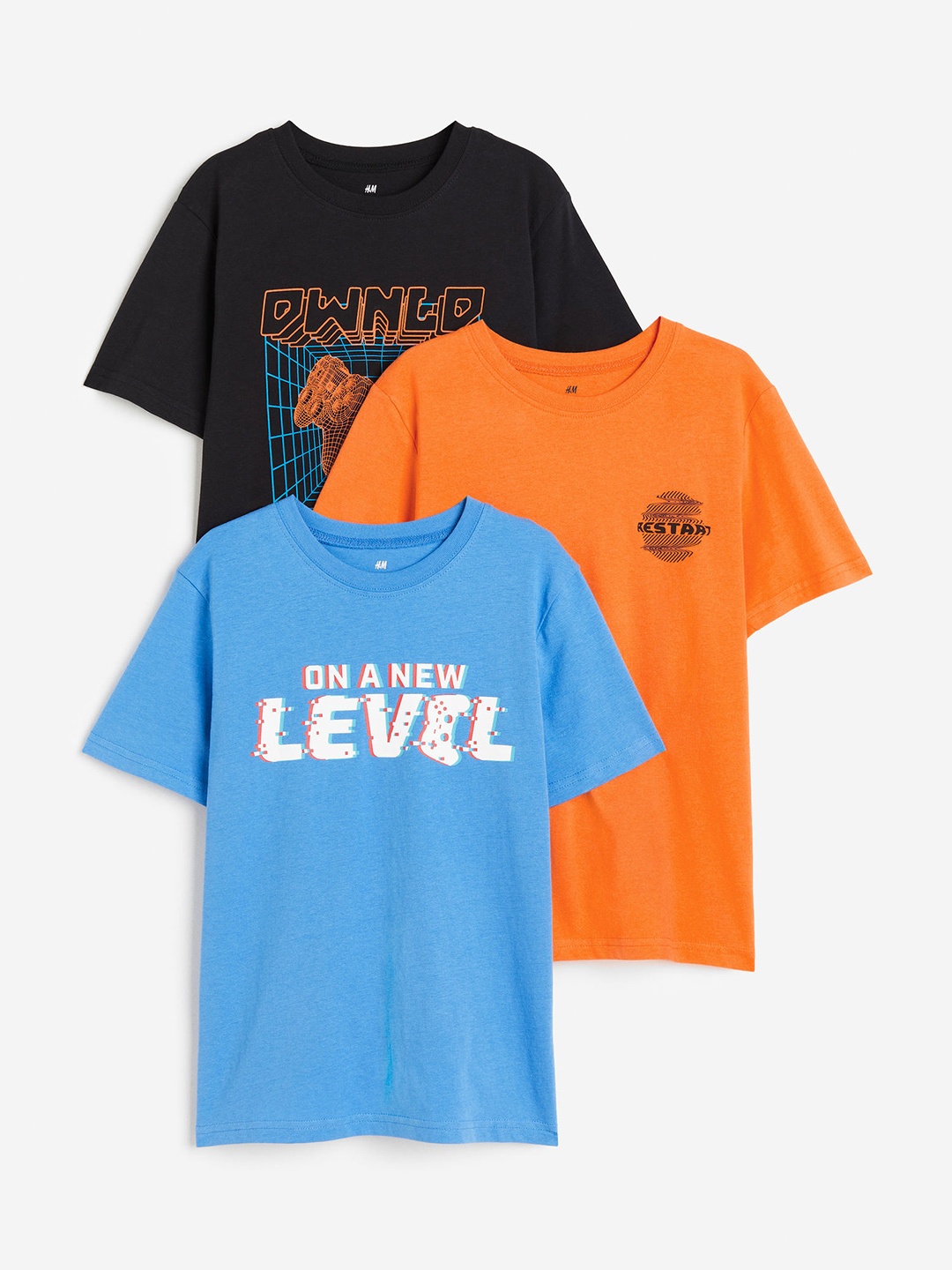 

H&M Boys 3-Pack Cotton T-Shirts, Black