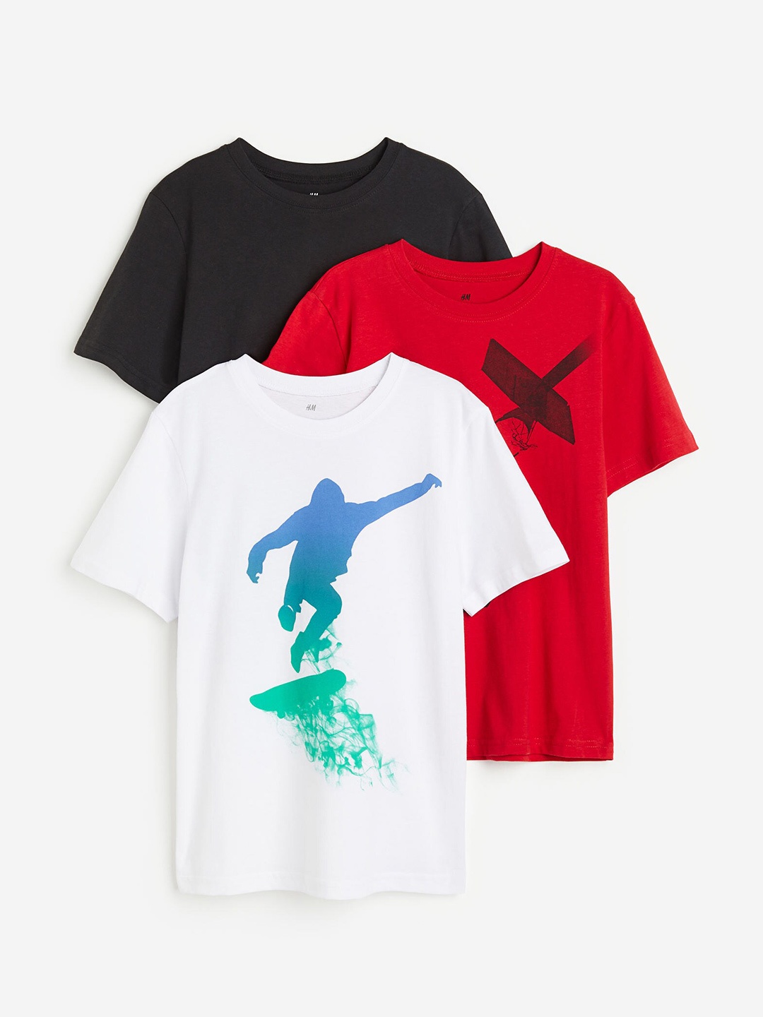 

H&M Boys 3-Pack Cotton T-Shirts, Black