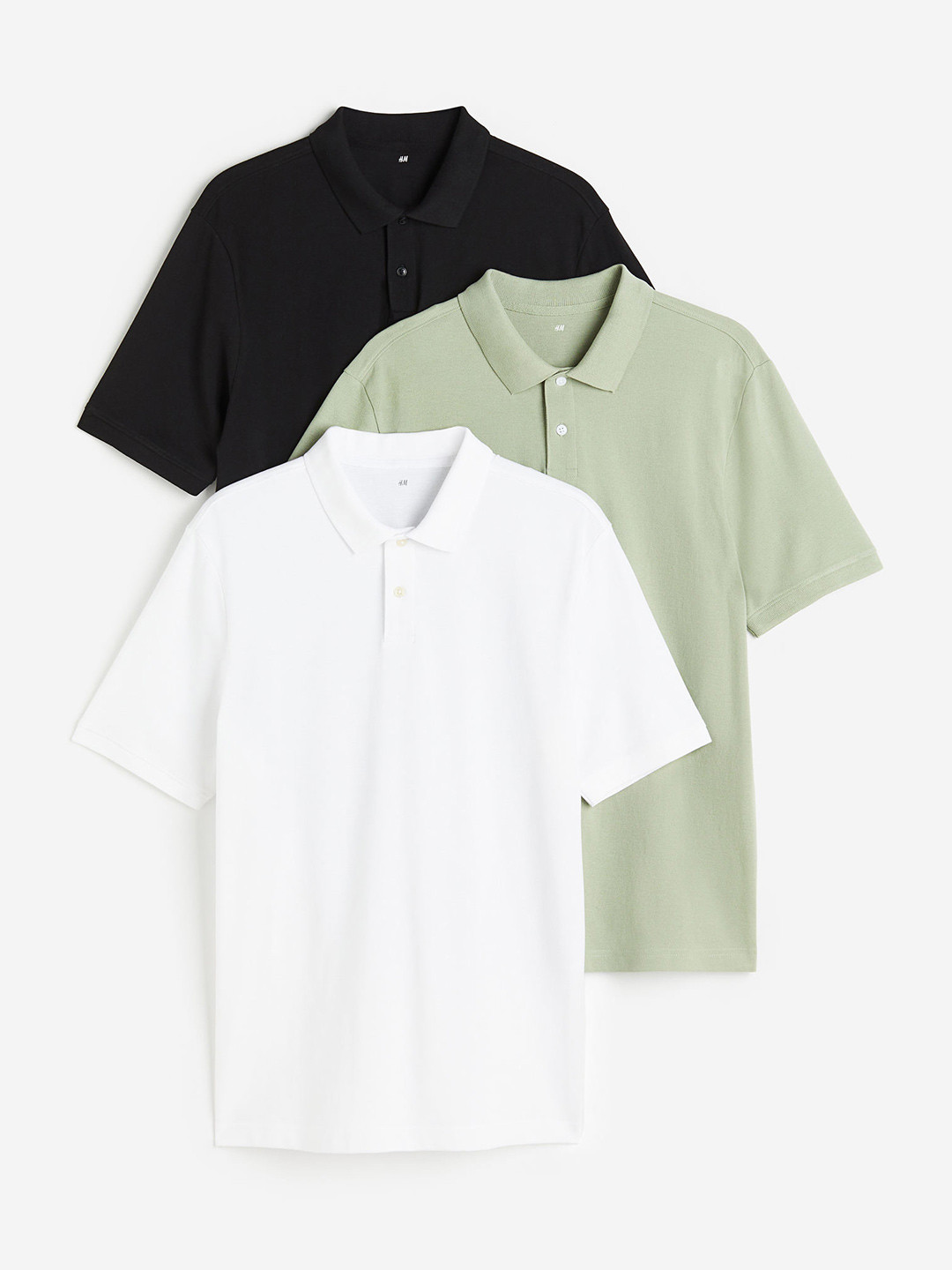 

H&M Men 3-Pack Regular Fit Pure Cotton Polo Shirts, Black