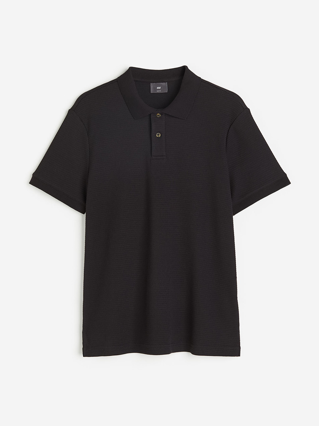 

H&M Men Slim Fit Waffled Polo Shirt, Black