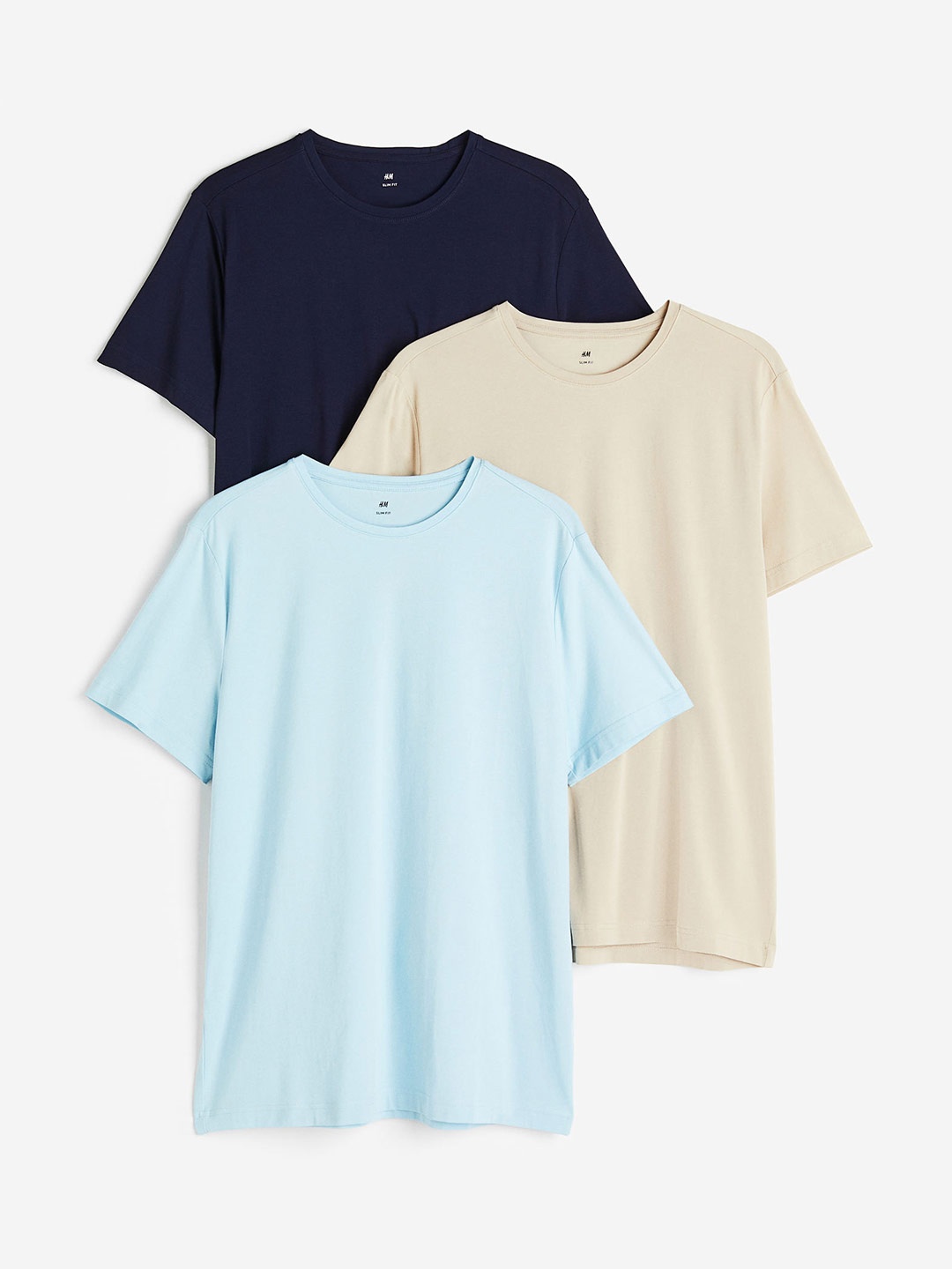 

H&M Men 3-Pack Slim Fit T-Shirts, Beige