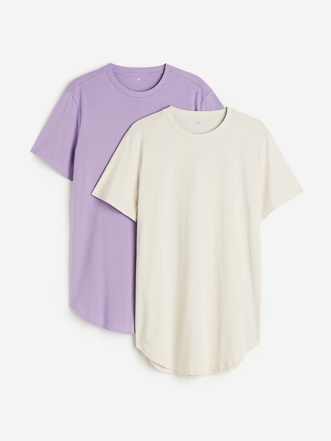 

H&M Men 2-Pack Long Fit Pure Cotton T-Shirts, Beige