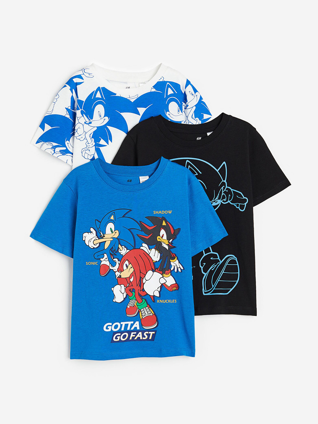 

H&M Boys 3-Pack Sonic Printed Pure Cotton T-Shirts, Blue