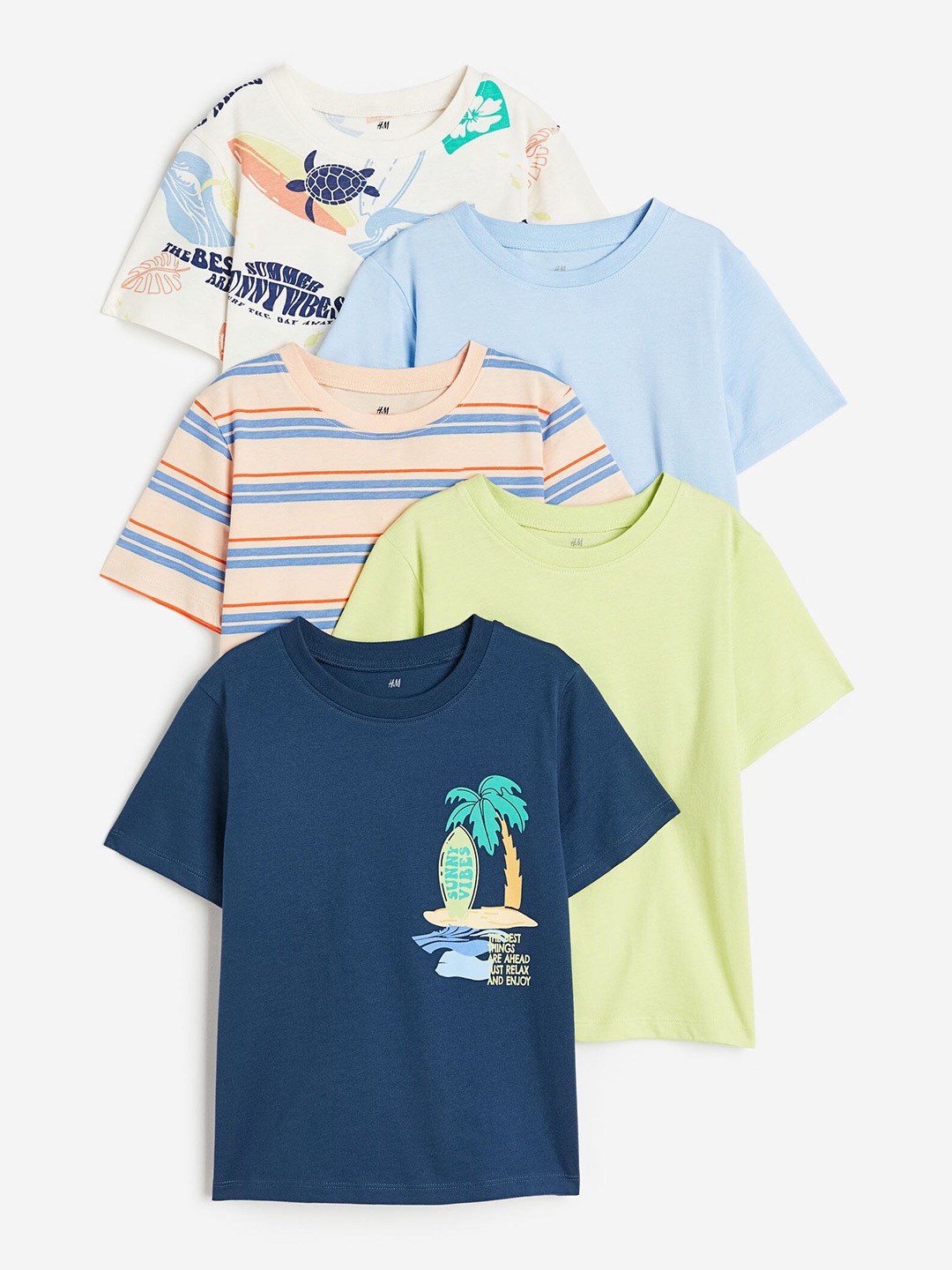 

H&M Boys 5-Pack Pure Cotton Jersey T-Shirts, Blue
