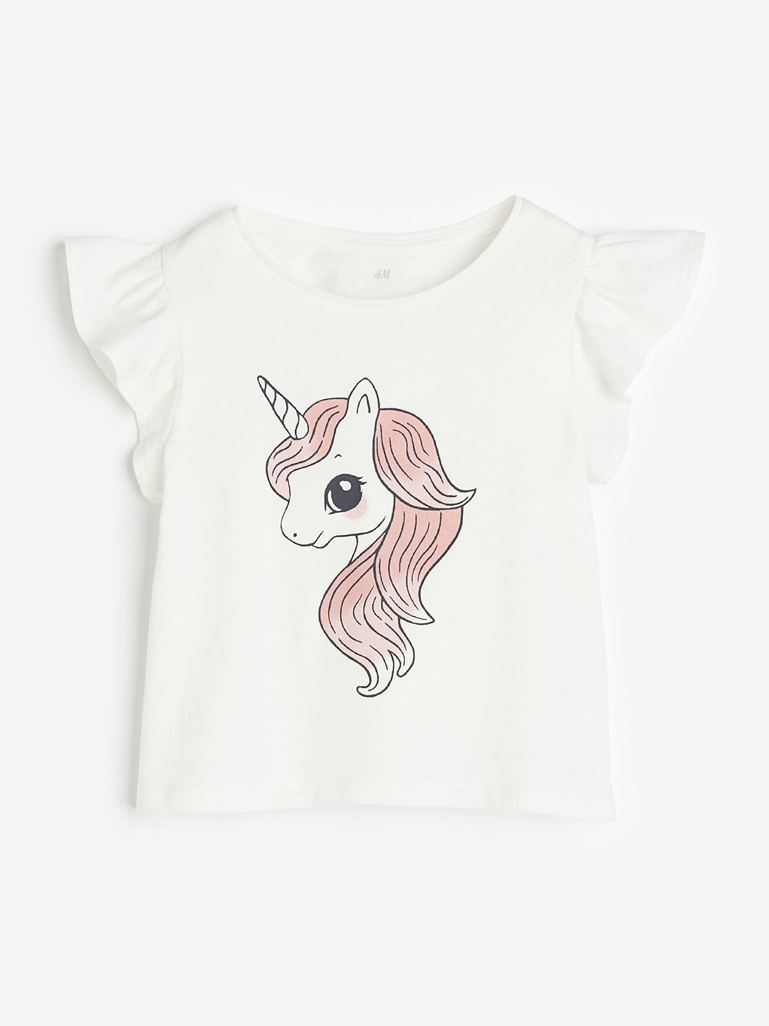 

H&M Girls Flutter-Sleeved Pure Cotton Jersey Top, White