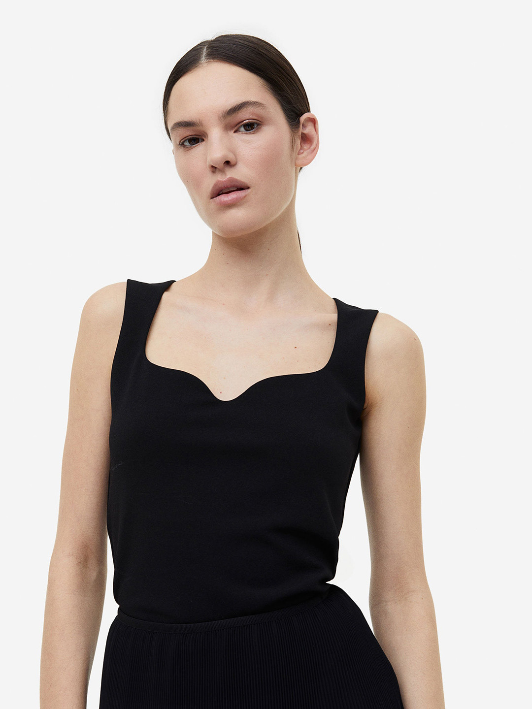 

H&M Women Sweetheart-Neck Top, Black