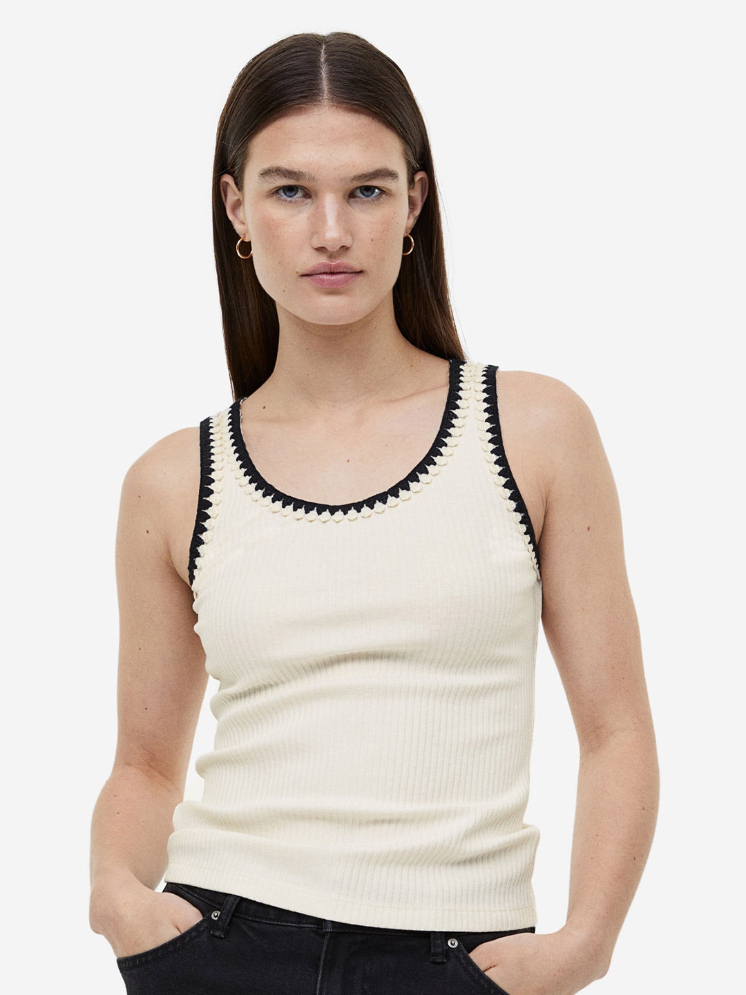 

H&M Ribbed Vest Top, Beige