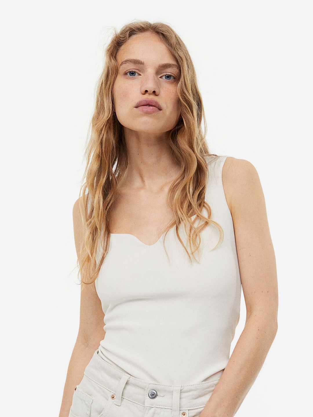 

H&M Sweetheart-Neck Top, White