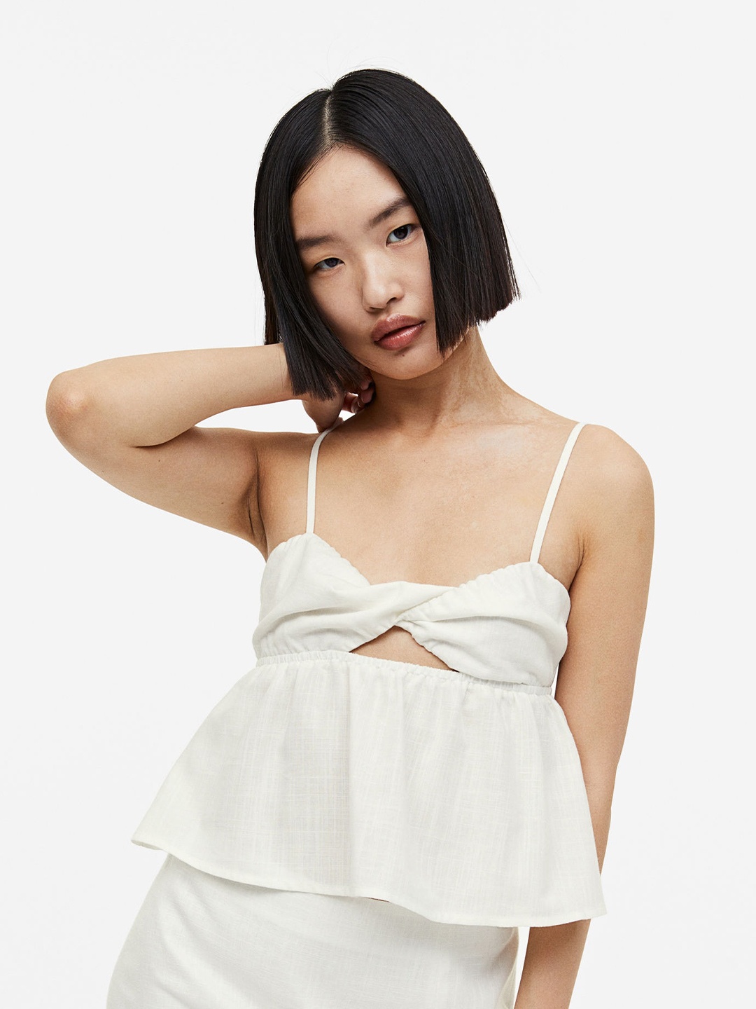 

H&M Women Twist-Detail Peplum Top, White