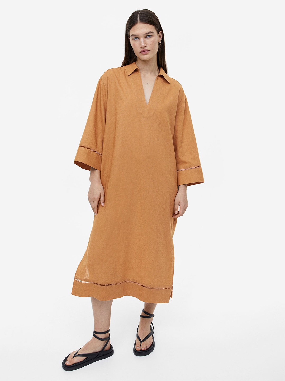 

H&M Linen-Blend Kaftan Dress, Beige