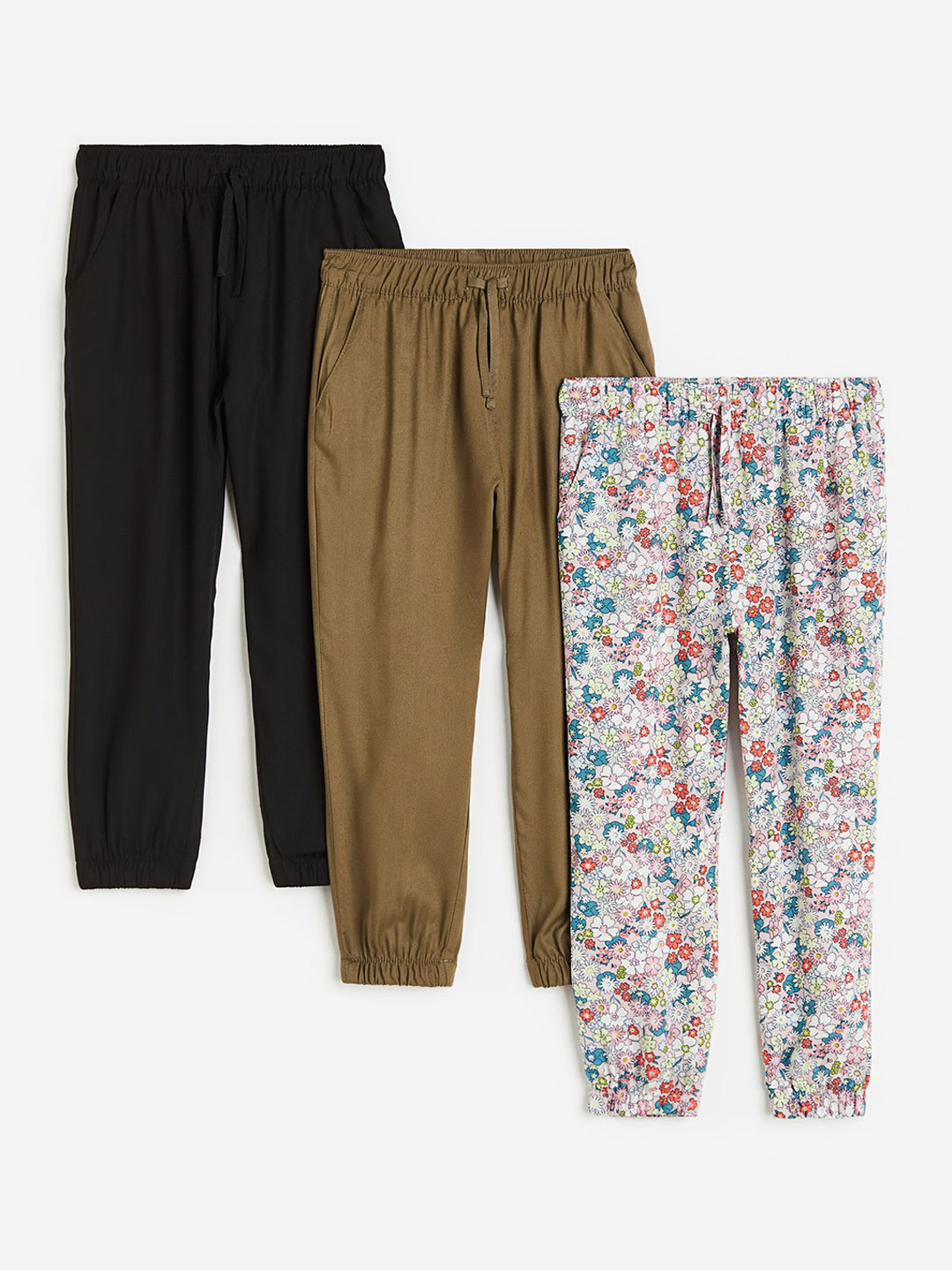 

H&M Girls 3-Pack Joggers, Black