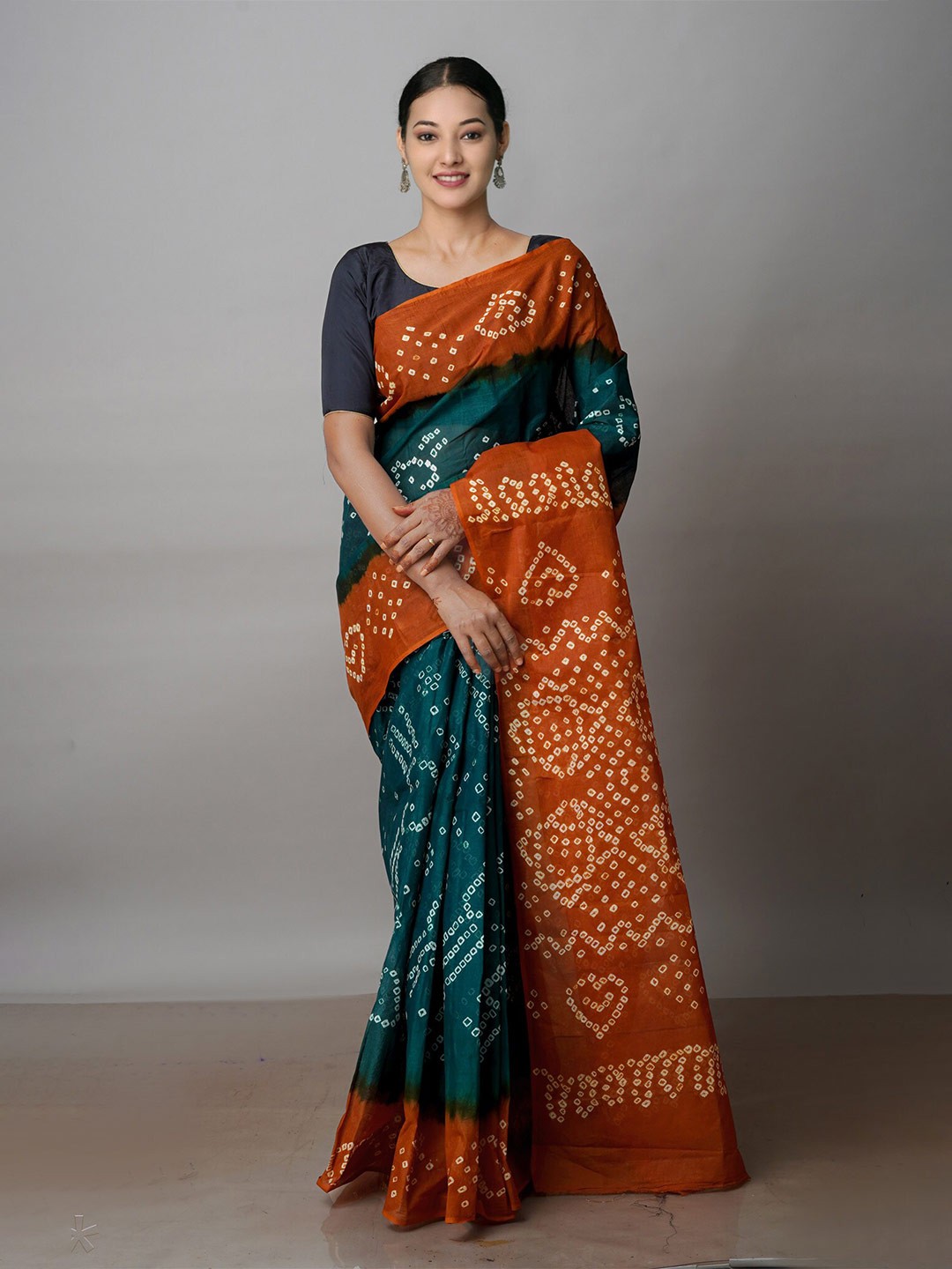 

Unnati Silks Bandhani Printed Pure Cotton Bandhani Saree, Green