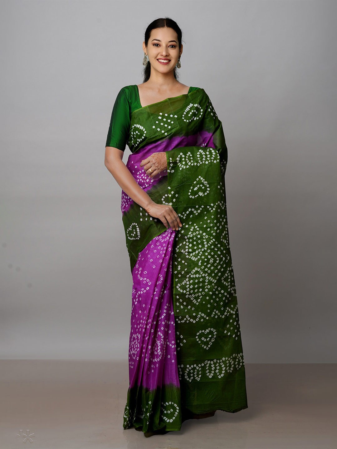 

Unnati Silks Bandhani Printed Pure Cotton Bandhani Saree, Purple