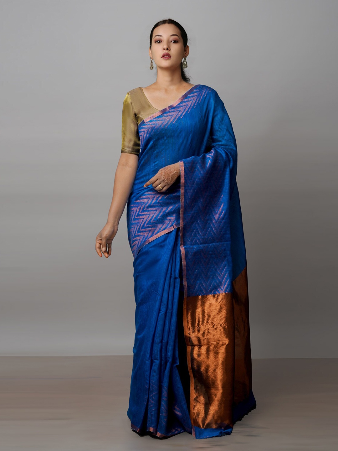 

Unnati Silks Woven Design Zari Silk Cotton Jamdani Saree, Blue