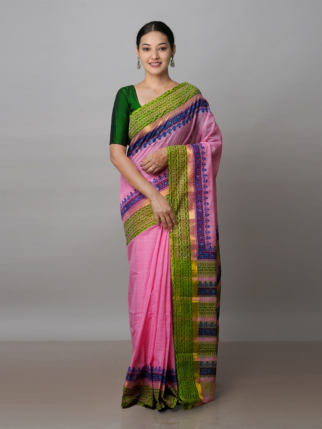 

Unnati Silks Zari Pure Cotton Mangalagiri Saree, Pink
