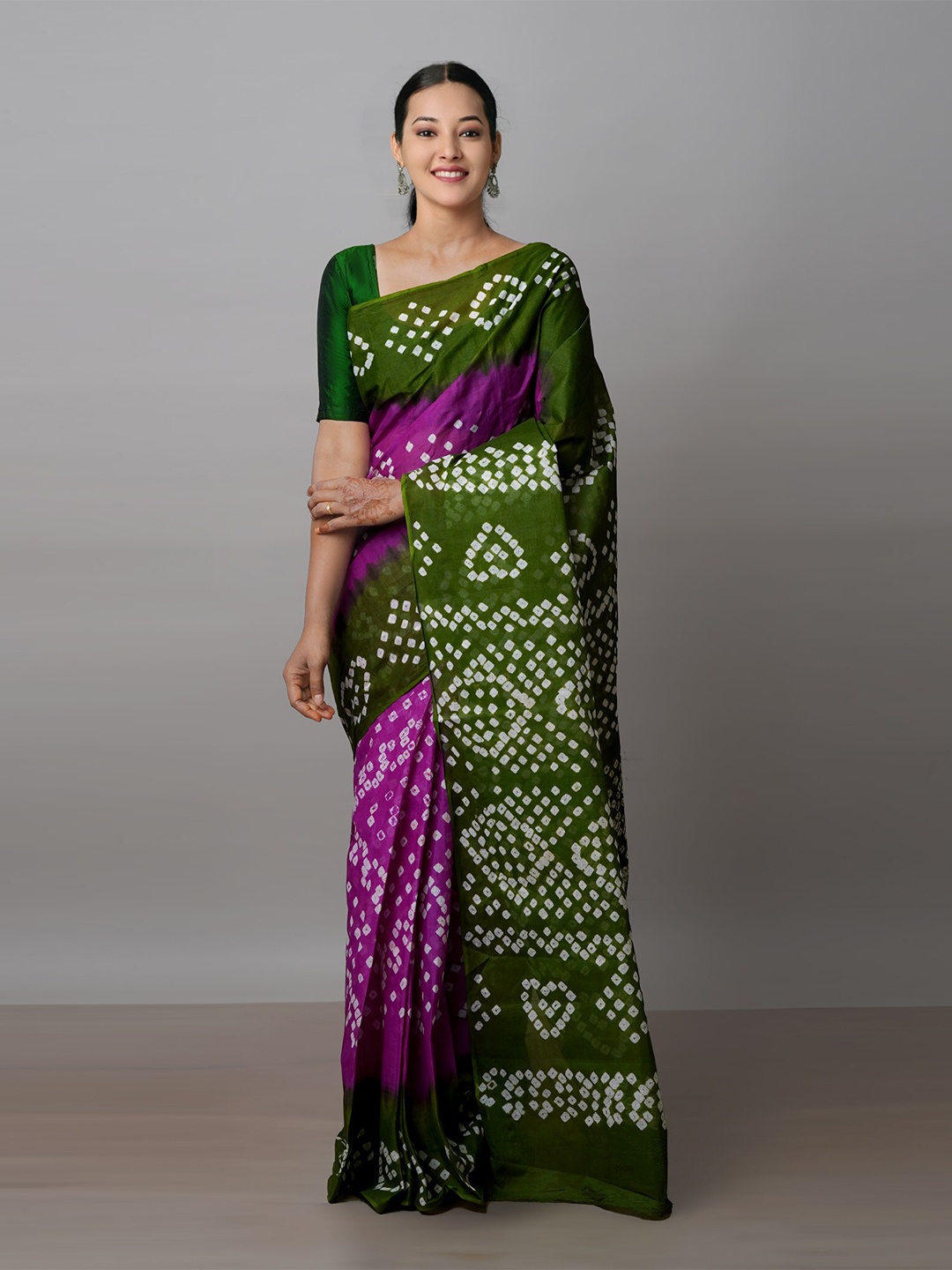 

Unnati Silks Bandhani Printed Pure Cotton Bandhani Saree, Purple