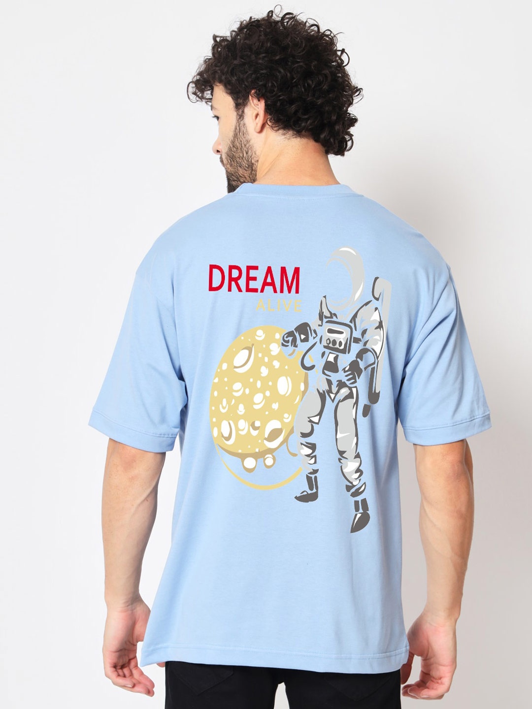 

Imsa Moda Graphic Printed Cotton Oversized T-shirt, Blue