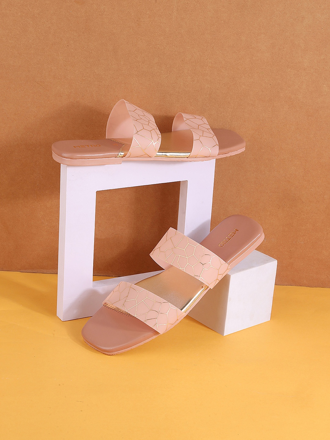 

Metro Printed Double Straps Open Toe Flats, Pink