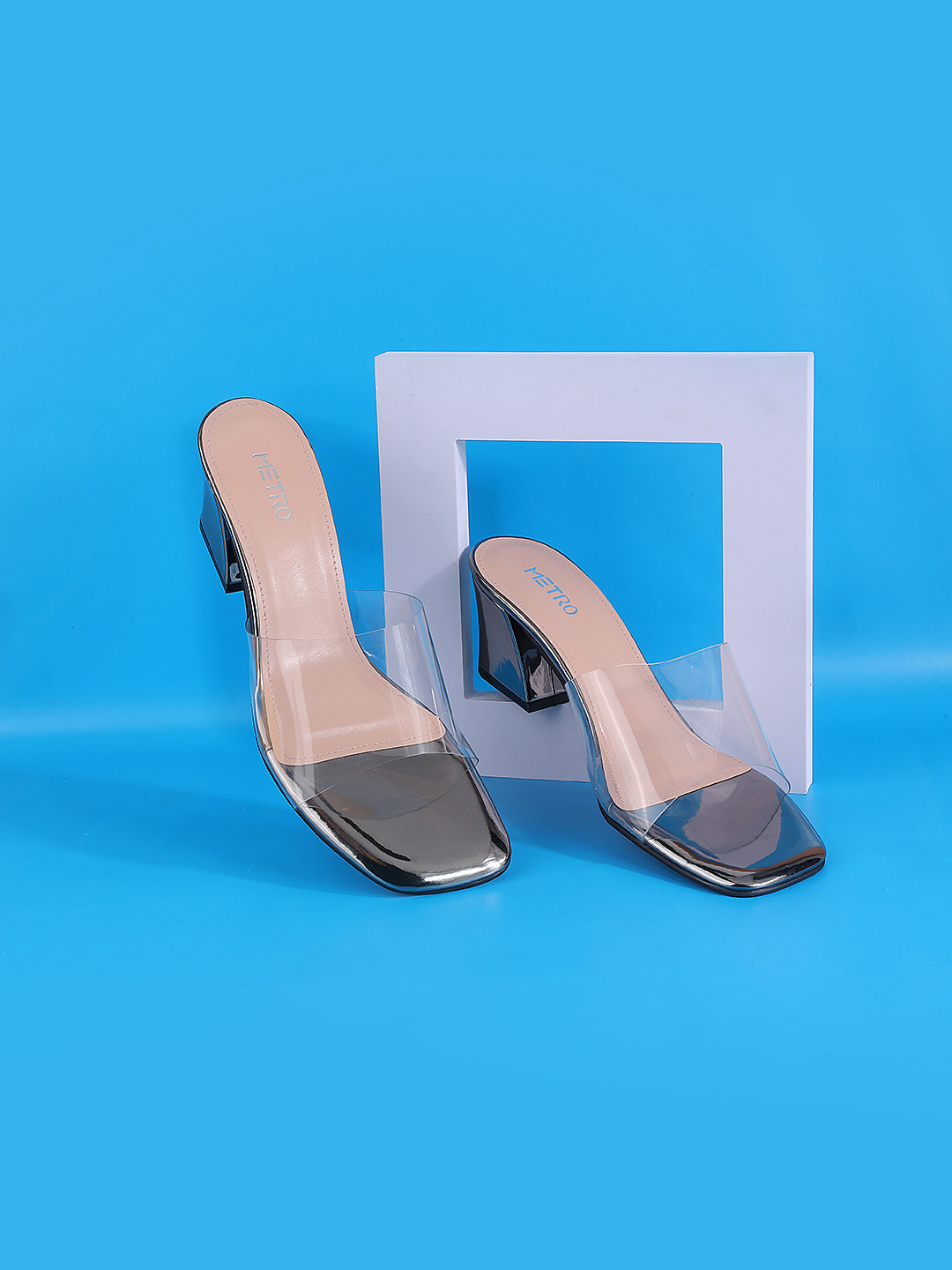 

Metro Open Toe Block Heels, Grey