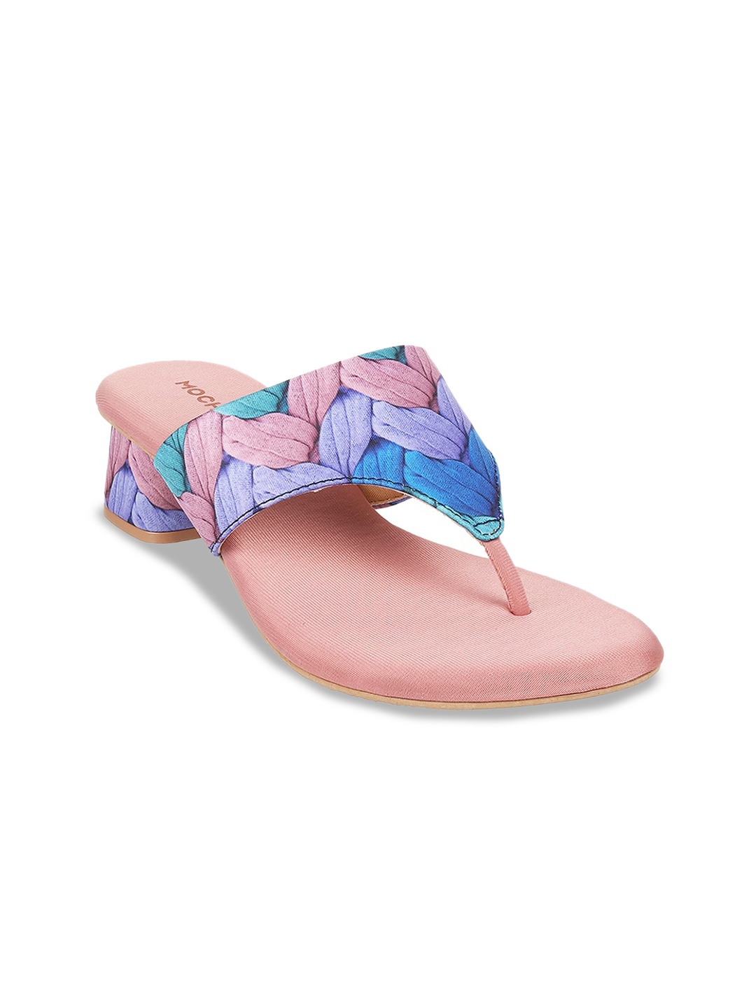 

Mochi Printed T-Strap Block Heels, Pink