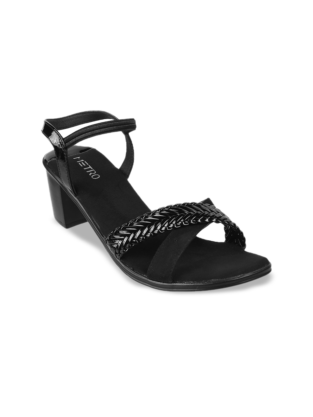 

Metro Textured Open Toe Block Heels With Backstrap, Black