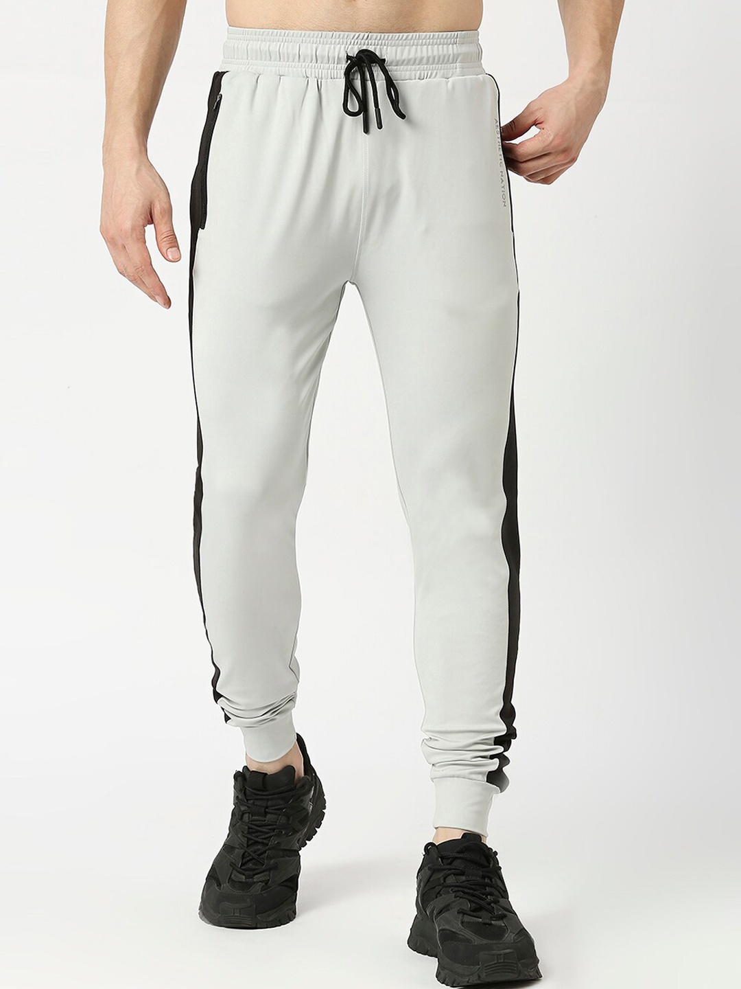 

AESTHETIC NATION Men Side Striped Dry Fit Joggers, Grey