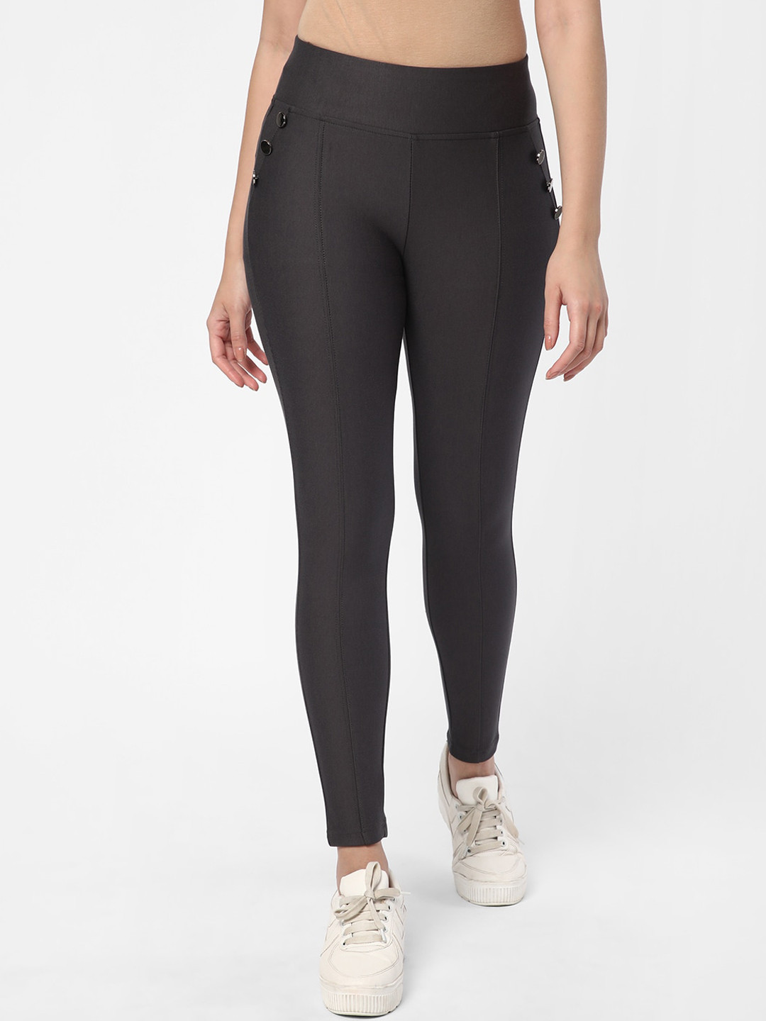 

R&B Women Skinny Fit High-Rise Regular Trousers, Charcoal