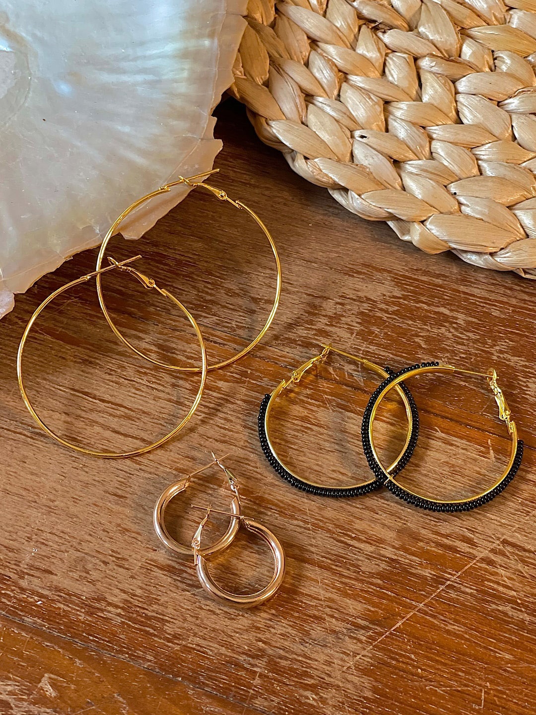 

Ayesha Set Of 3 Gold-Plated Contemporary Hoop Earrings
